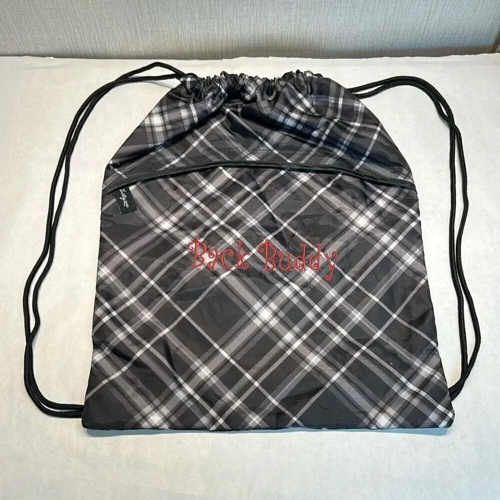 thirty-one Cinch Sack Bag Backpack Black Plaid 